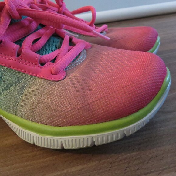 SKECHERS Flex Appeal Memory Foam Cosmic Pink Green Athletic Sneakers Shoes US 5 - Picture 3 of 13